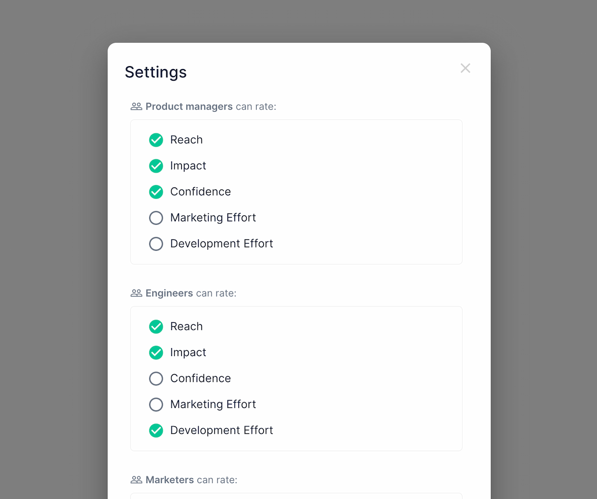 Criteria settings inside a ranking allow to define settings per participant segment.