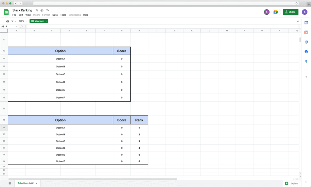 Stack ranking in Google Sheets