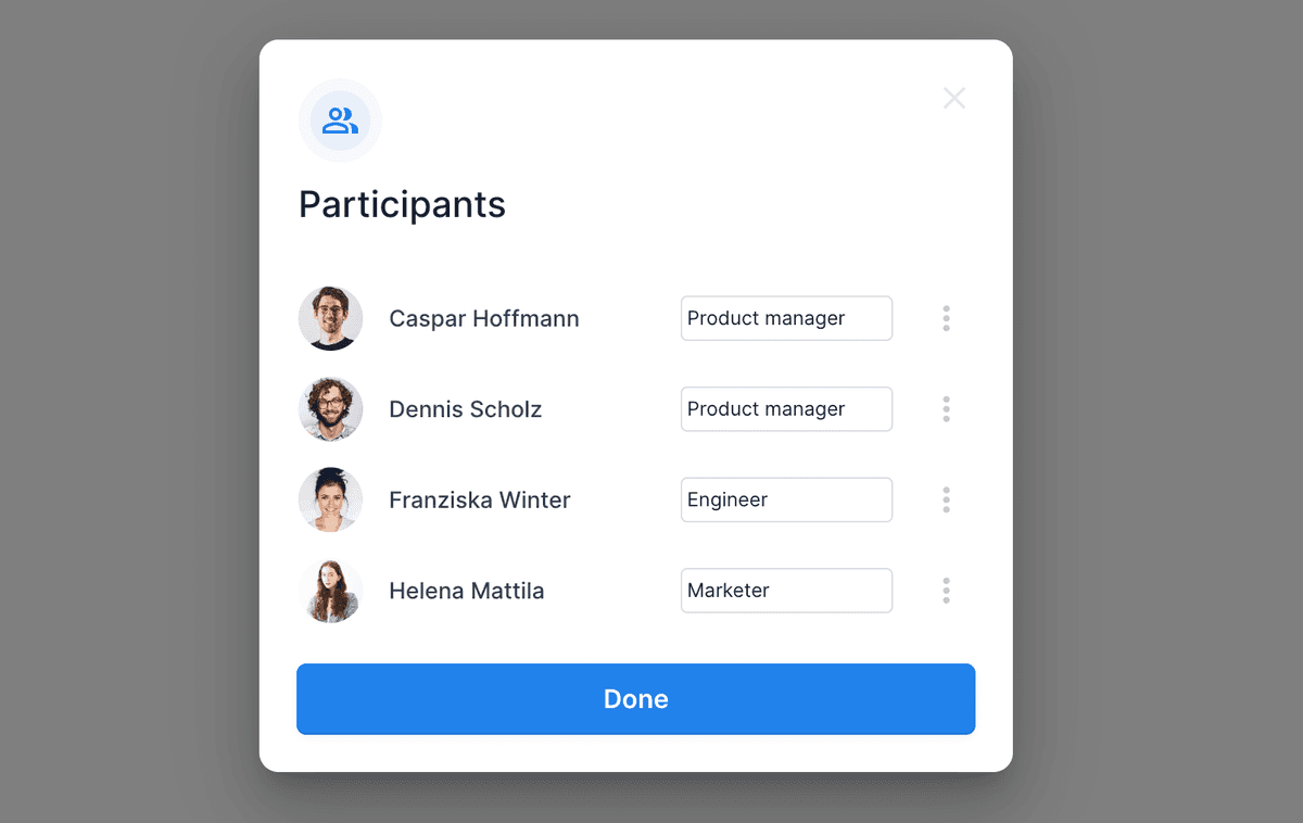 Each participant is in a different segment, e.g. Product Manager or Engineer.