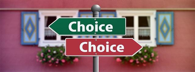 Signposts with the words choice, representing how difficult it is to make choices.